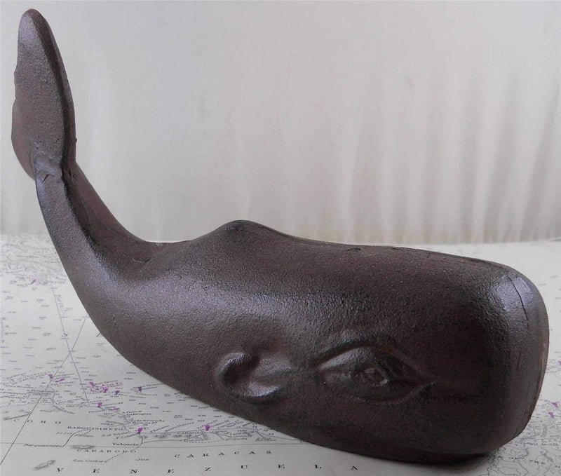 GSM Large Cast Iron Whale Figure - Nautical Whale Doorstop - Image 1